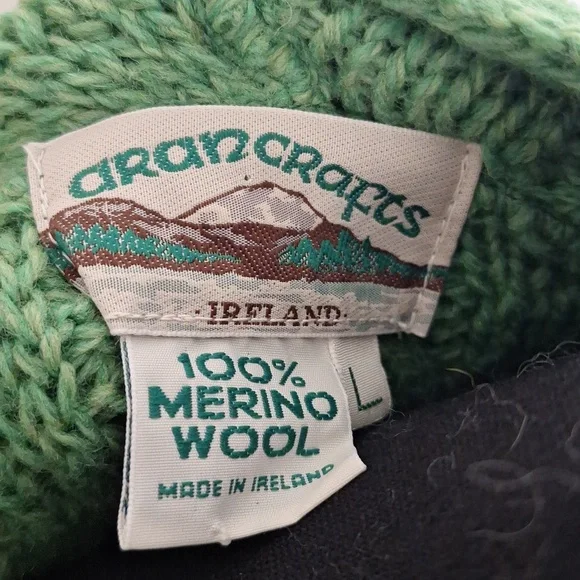 Aran Crafts Zip Cardigan Sweater Womens L Hooded Merino Wool Ireland Cable Knit - Picture 6 of 6